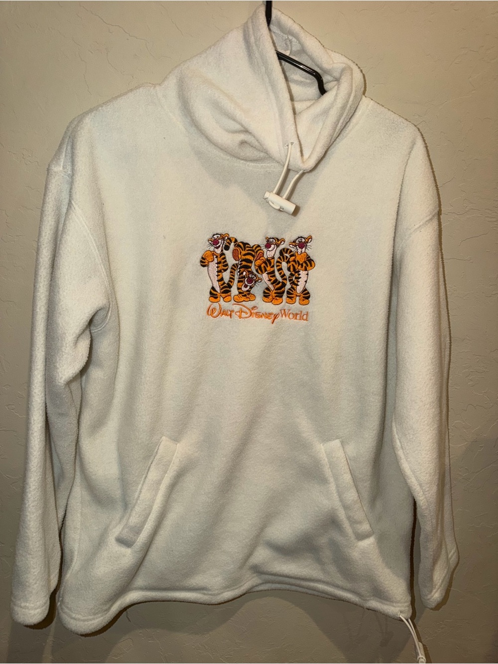 Vtg Walt Disney World Tigger Embroidered White Fleece Pullover Hoodie Womens M